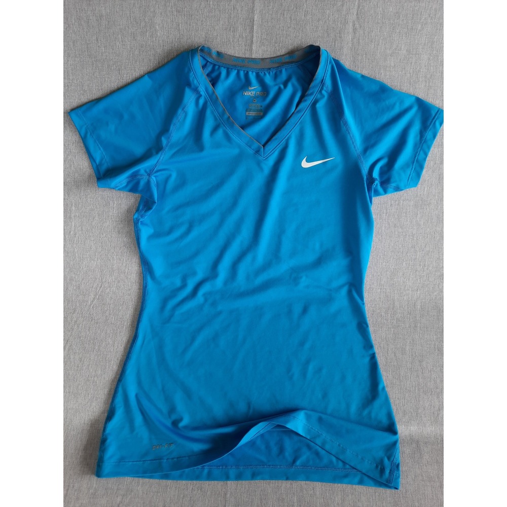 Nike Pro Dri-Fit Men Medium Fitted Activewear Nike Logo Navy Blue V-Neck TShirt